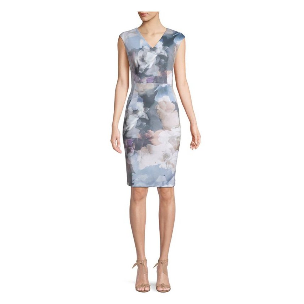 CALVIN KLEIN - Floral-Print Knee-Length Sheath Dress - Size 2